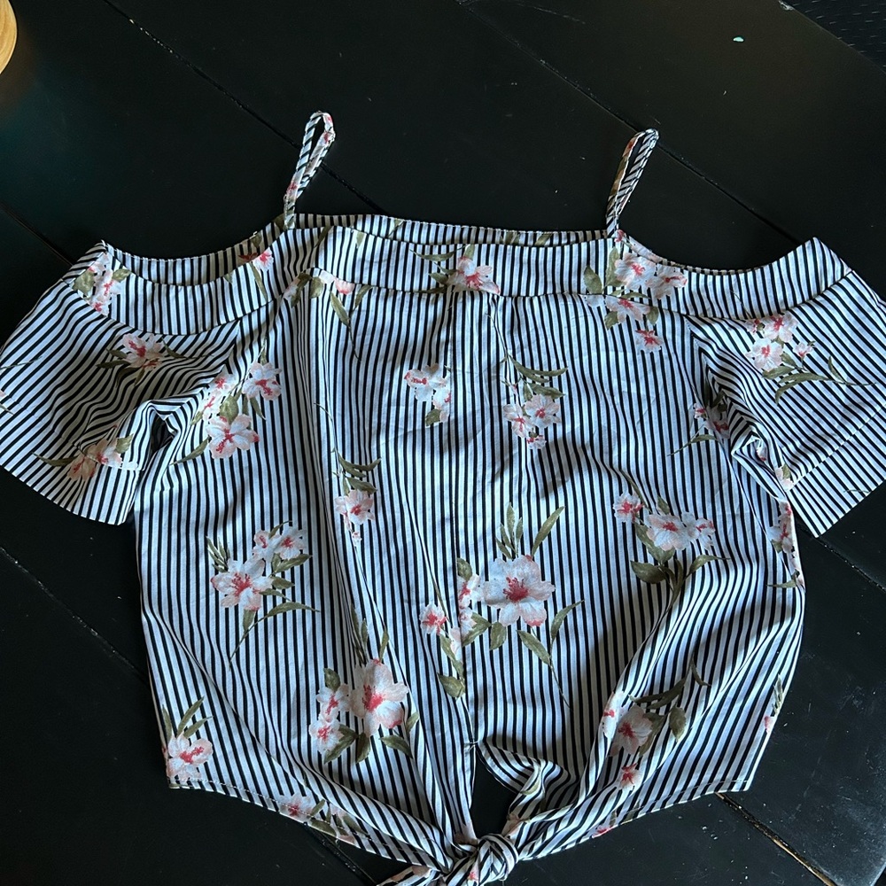 Floral Striped Off-Shoulder Top